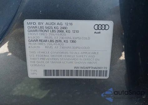 2017 Audi Q5 2.0T Premium from USA, damaged, VIN WA1M2AFP7HA090172